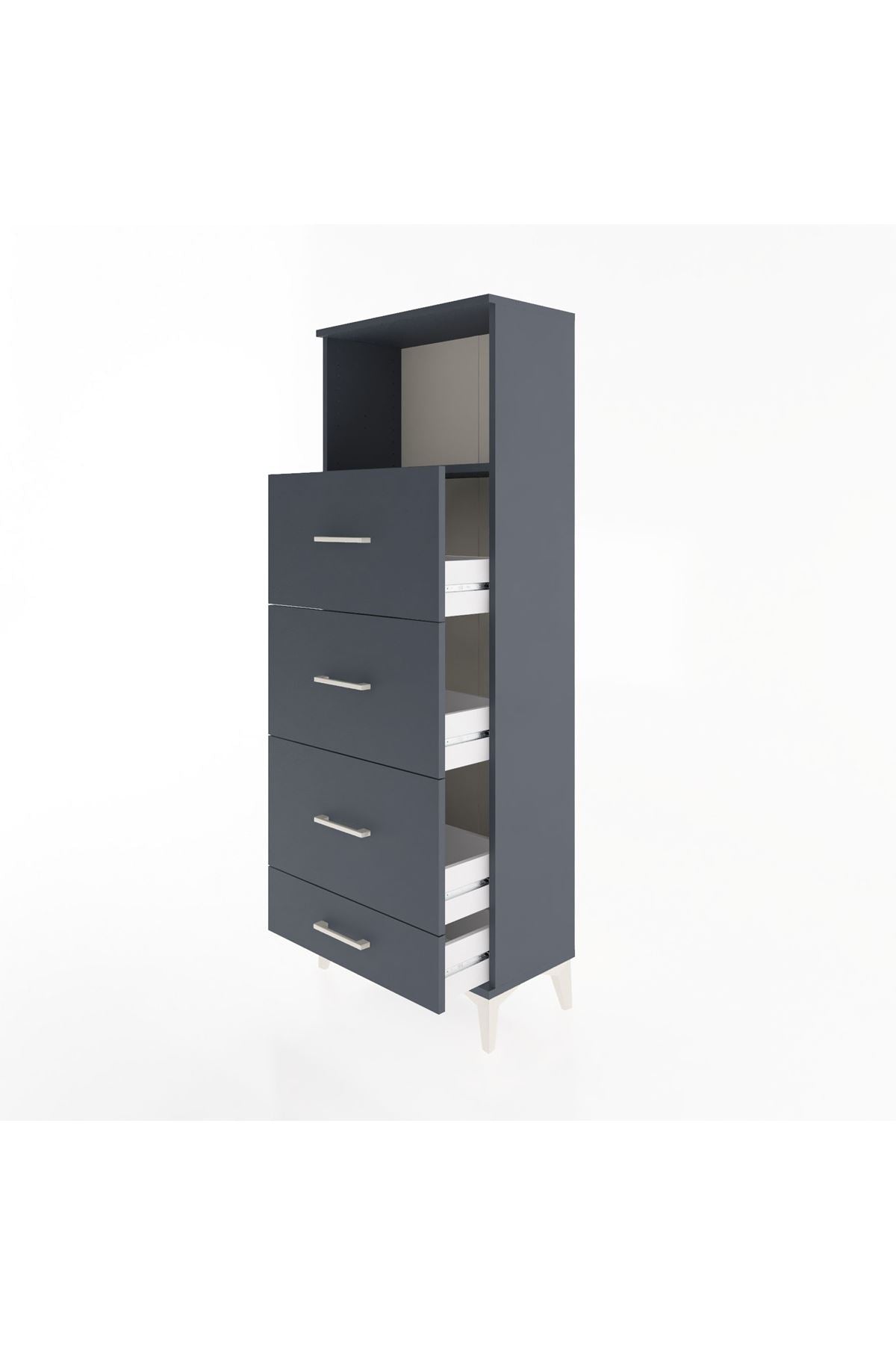 Arges Dolap Tek Raflı 4 Çekmeceli 60x30x163 Antrasit-Antrasit