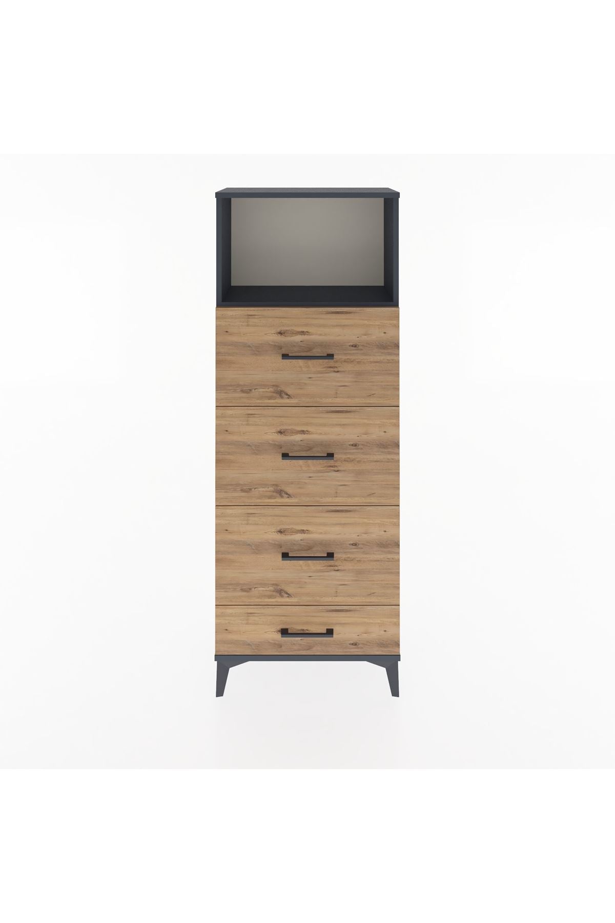 Arges Dolap Tek Raflı 4 Çekmeceli 60x30x163 Antrasit-Çam