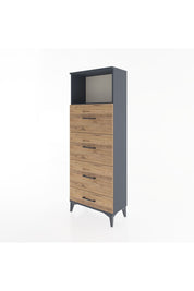 Arges Dolap Tek Raflı 4 Çekmeceli 60x30x163 Antrasit-Çam