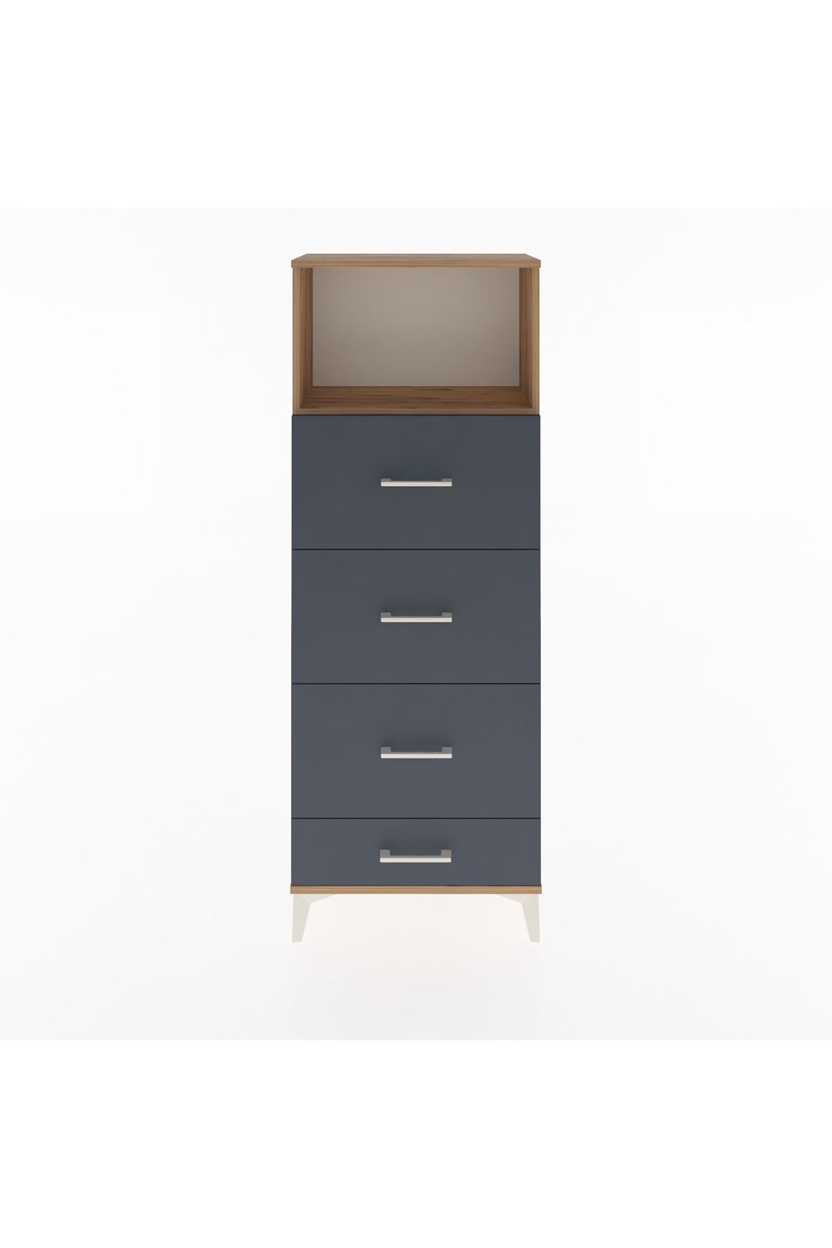 Arges Dolap Tek Raflı 4 Çekmeceli 60x30x163 Çam-Antrasit