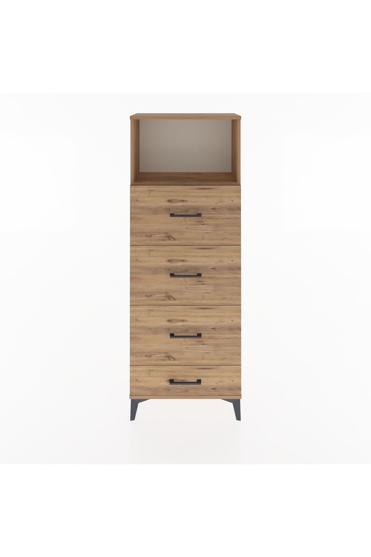 Arges Dolap Tek Raflı 4 Çekmeceli 60x30x163 Çam-Çam