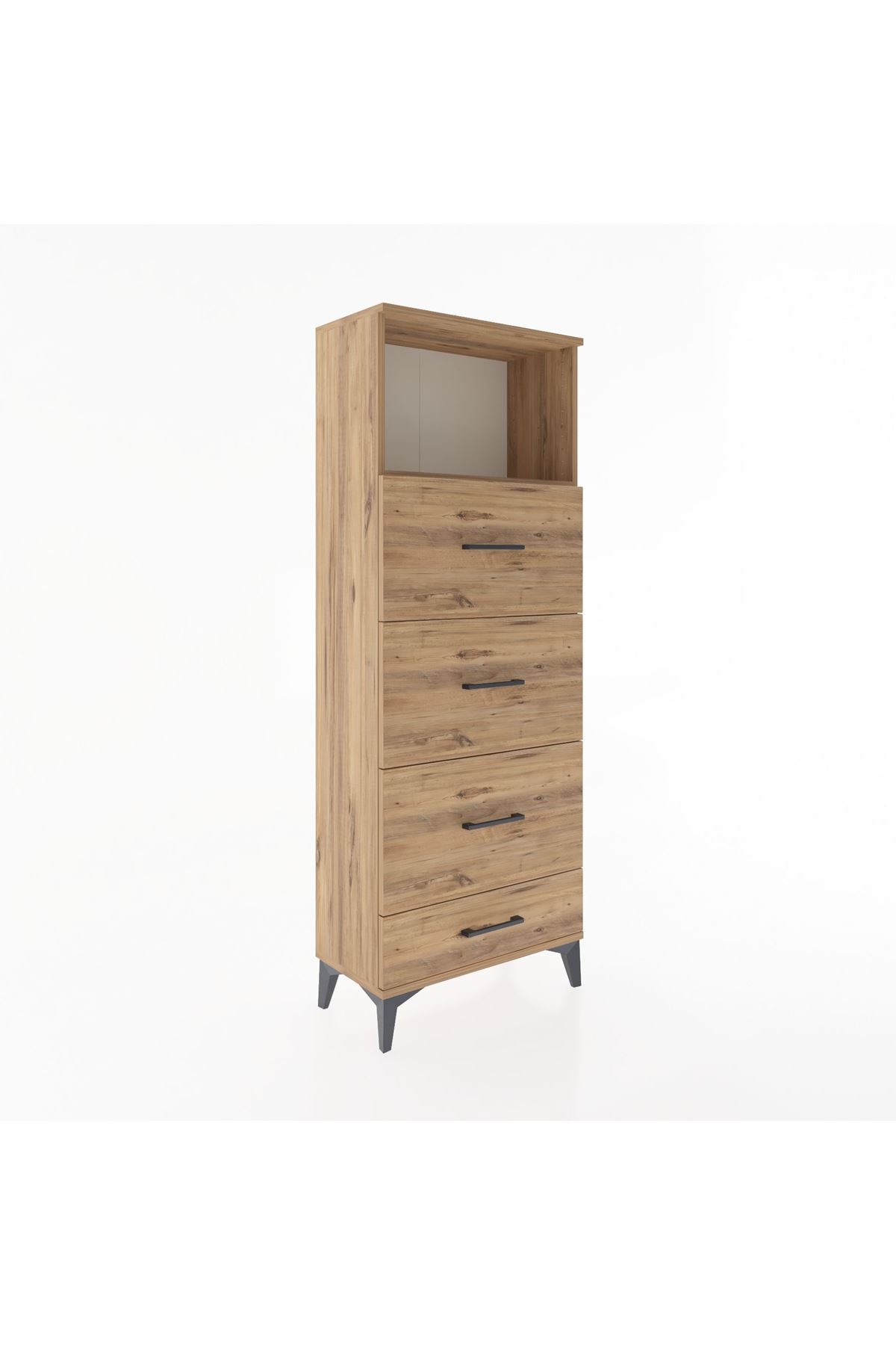 Arges Dolap Tek Raflı 4 Çekmeceli 60x30x163 Çam-Çam