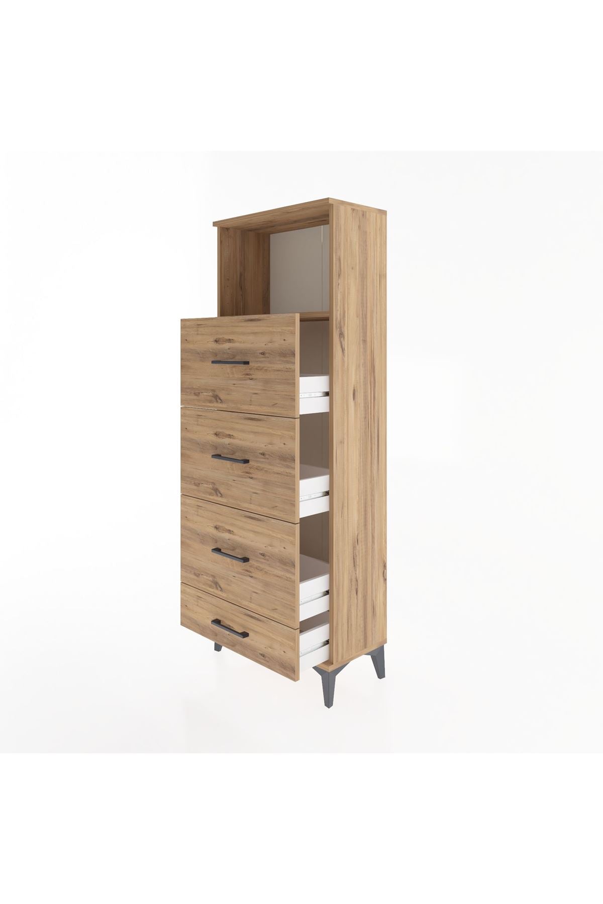 Arges Dolap Tek Raflı 4 Çekmeceli 60x30x163 Çam-Çam