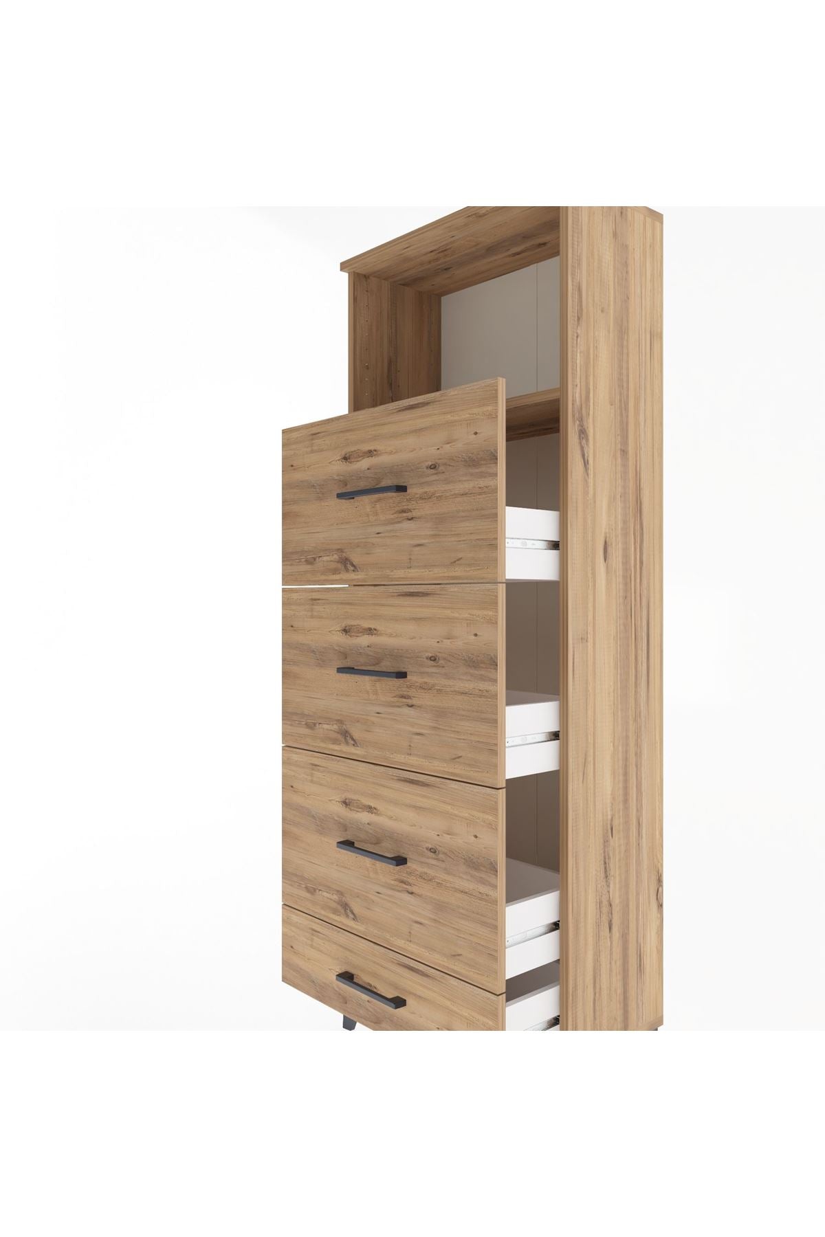 Arges Dolap Tek Raflı 4 Çekmeceli 60x30x163 Çam-Çam
