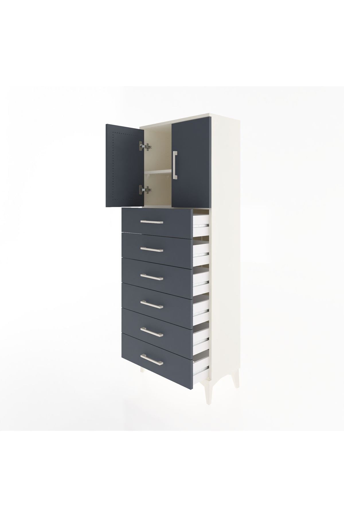 Arges Dolap 2 Raflı 6 Çekmeceli 2 Kapaklı 60x30x163 Aytaşı-Antrasit