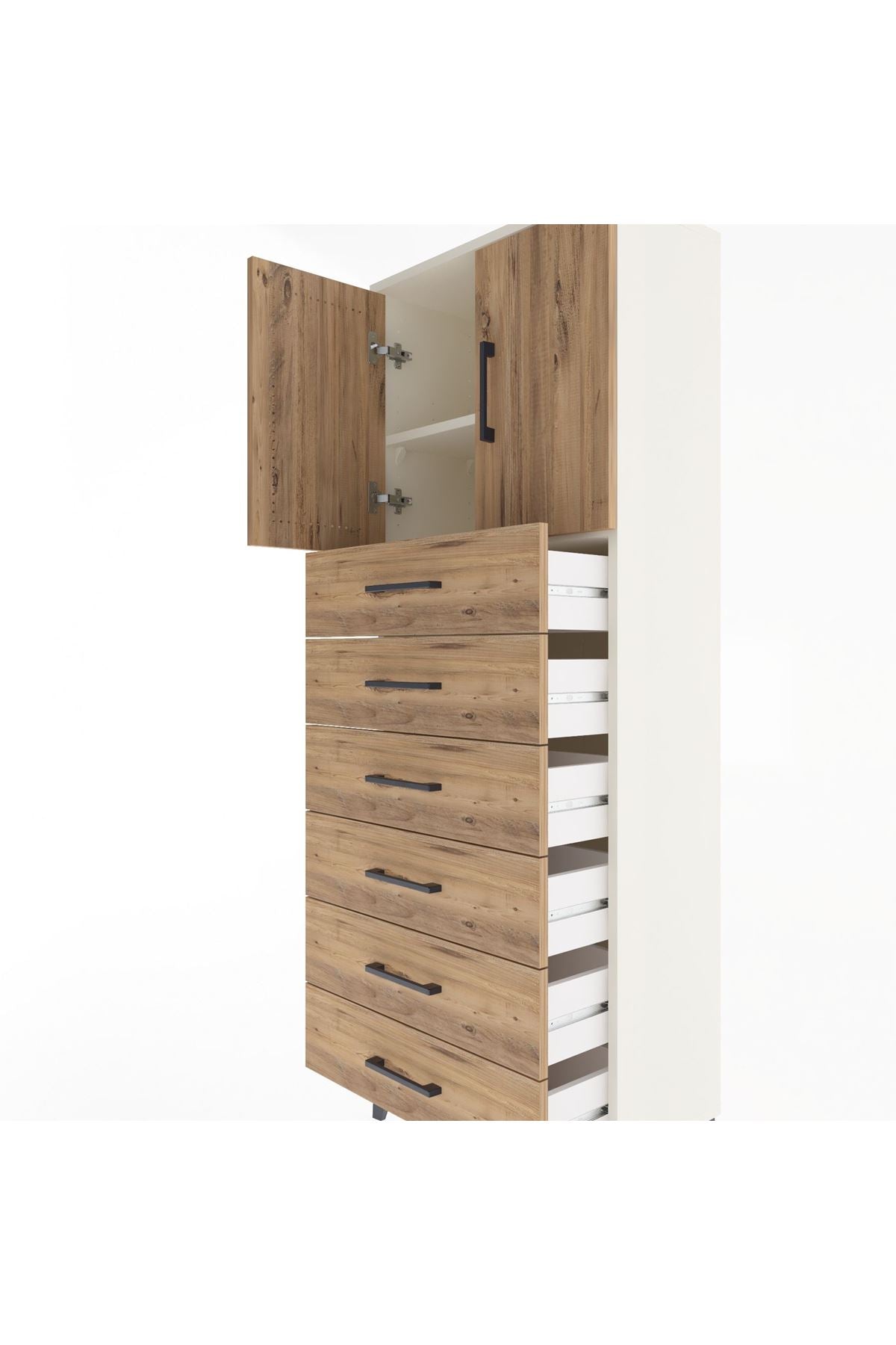 Arges Dolap 2 Raflı 6 Çekmeceli 2 Kapaklı 60x30x163 Aytaşı-Çam