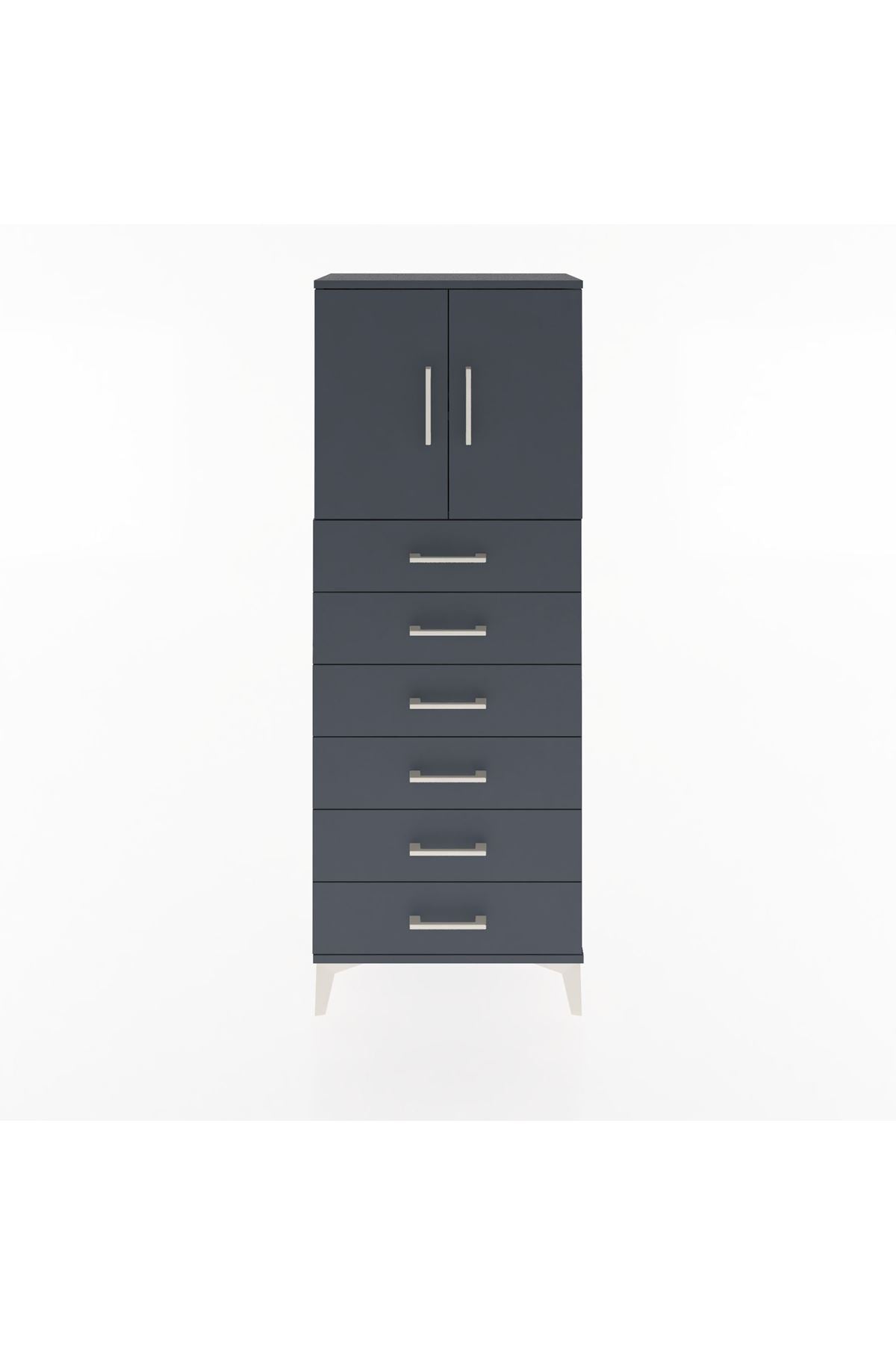 Arges Dolap 2 Raflı 6 Çekmeceli 2 Kapaklı 60x30x163 Antrasit-Antrasit