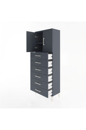 Arges Dolap 2 Raflı 6 Çekmeceli 2 Kapaklı 60x30x163 Antrasit-Antrasit