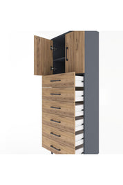 Arges Dolap 2 Raflı 6 Çekmeceli 2 Kapaklı 60x30x163 Antrasit-Çam