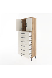 Arges Dolap 2 Raflı 6 Çekmeceli 2 Kapaklı 60x30x163 Çam-Aytaşı