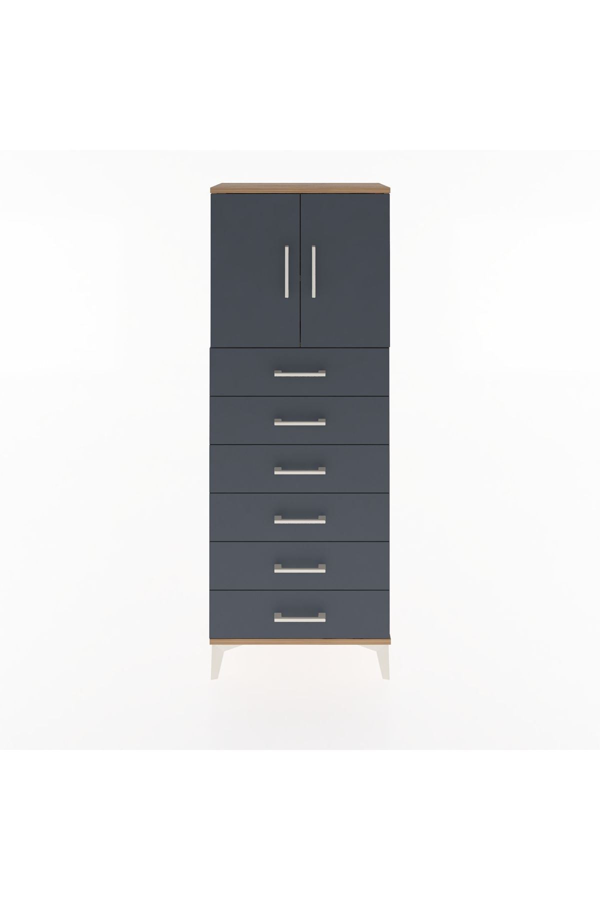 Arges Dolap 2 Raflı 6 Çekmeceli 2 Kapaklı 60x30x163 Çam-Antrasit