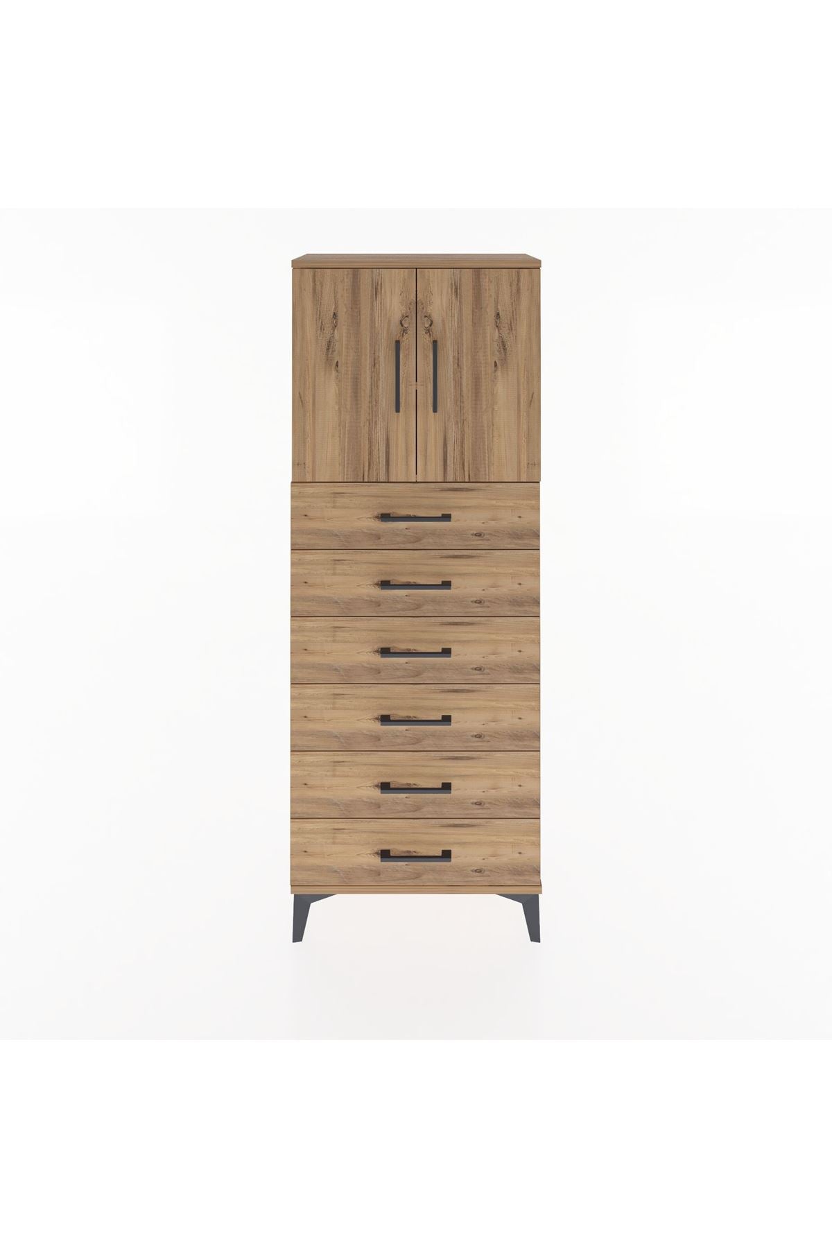 Arges Dolap 2 Raflı 6 Çekmeceli 2 Kapaklı 60x30x163 Çam-Çam