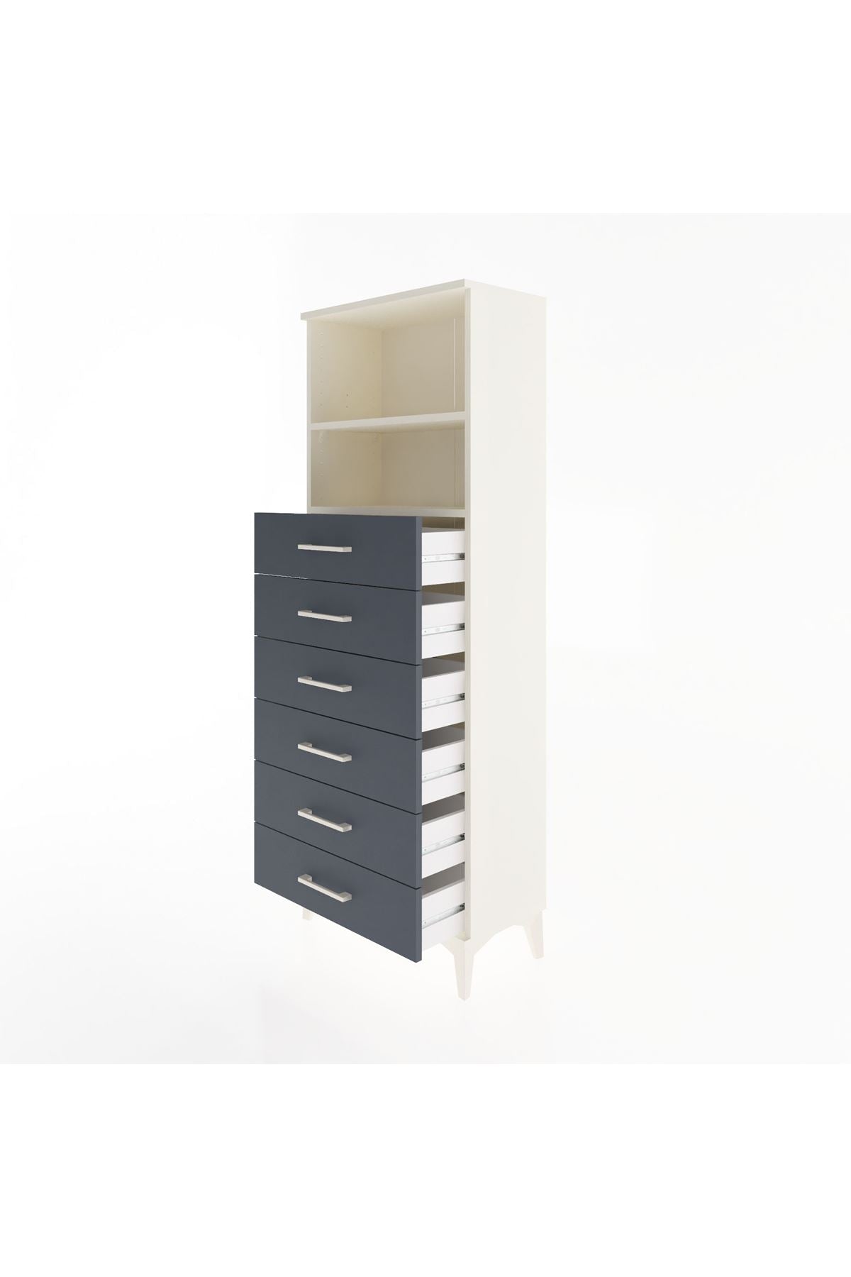 Arges Dolap 2 Raflı 6 Çekmeceli 60x30x163 Aytaşı-Antrasit