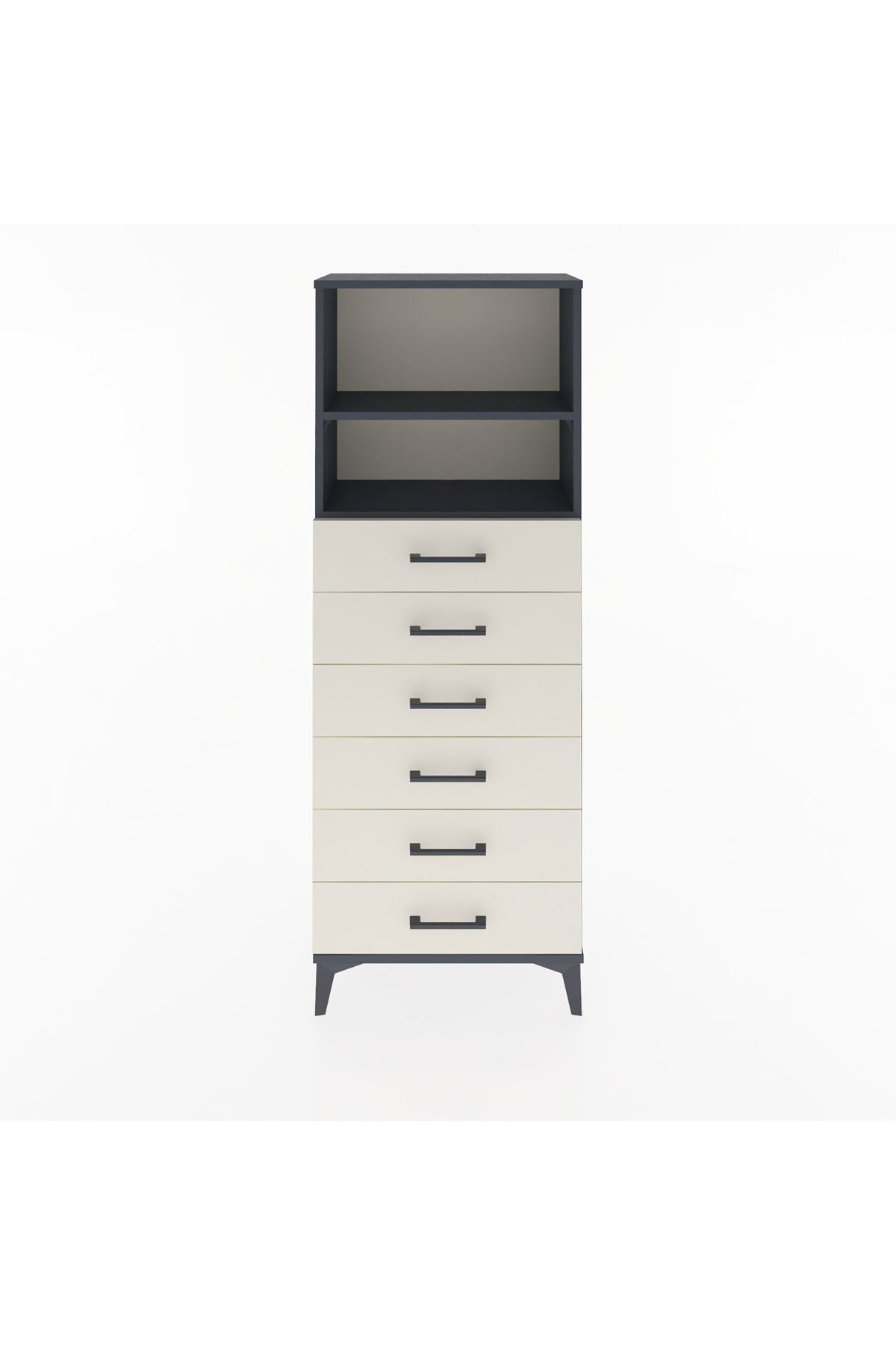 Arges Dolap 2 Raflı 6 Çekmeceli 60x30x163 Antrasit-Aytaşı