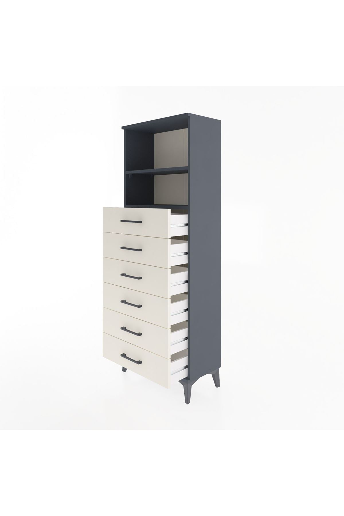 Arges Dolap 2 Raflı 6 Çekmeceli 60x30x163 Antrasit-Aytaşı