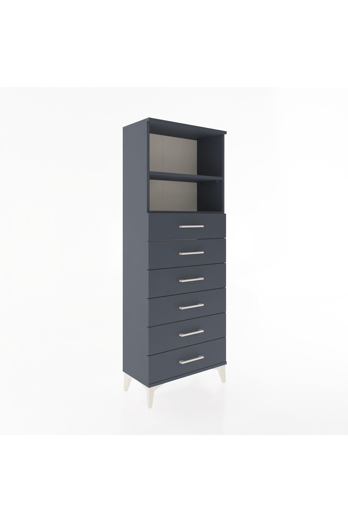 Arges Dolap 2 Raflı 6 Çekmeceli 60x30x163 Antrasit-Antrasit