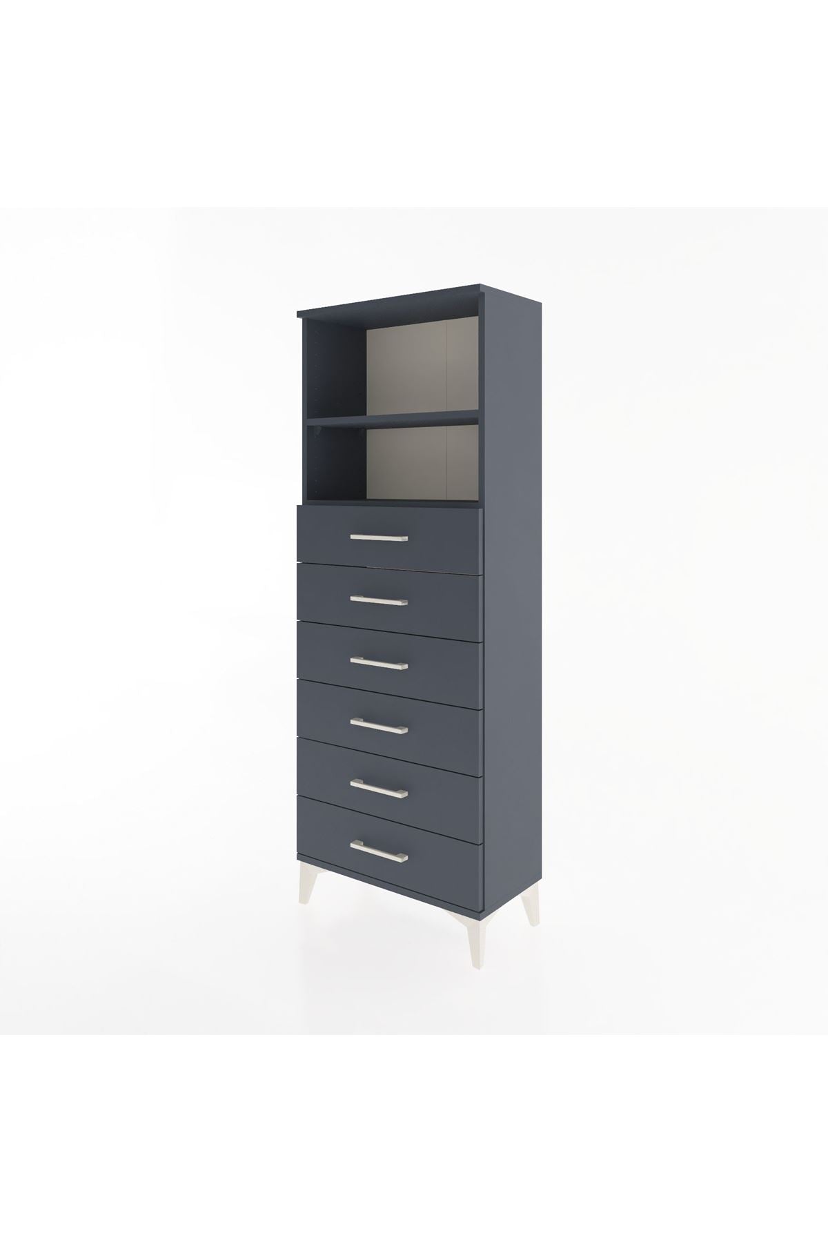 Arges Dolap 2 Raflı 6 Çekmeceli 60x30x163 Antrasit-Antrasit