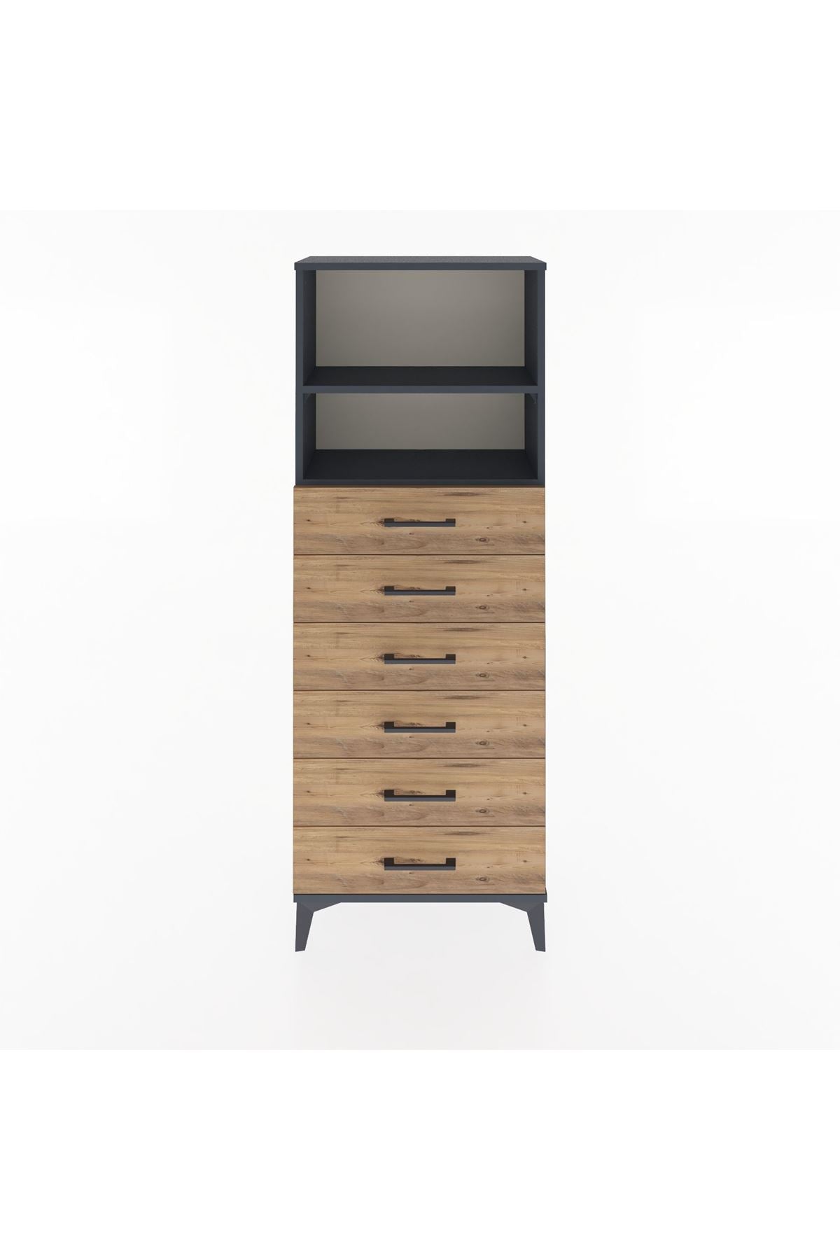 Arges Dolap 2 Raflı 6 Çekmeceli 60x30x163 Antrasit-Çam