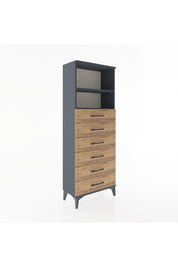 Arges Dolap 2 Raflı 6 Çekmeceli 60x30x163 Antrasit-Çam