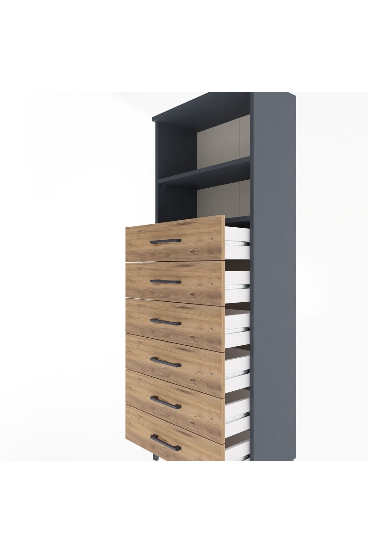 Arges Dolap 2 Raflı 6 Çekmeceli 60x30x163 Antrasit-Çam