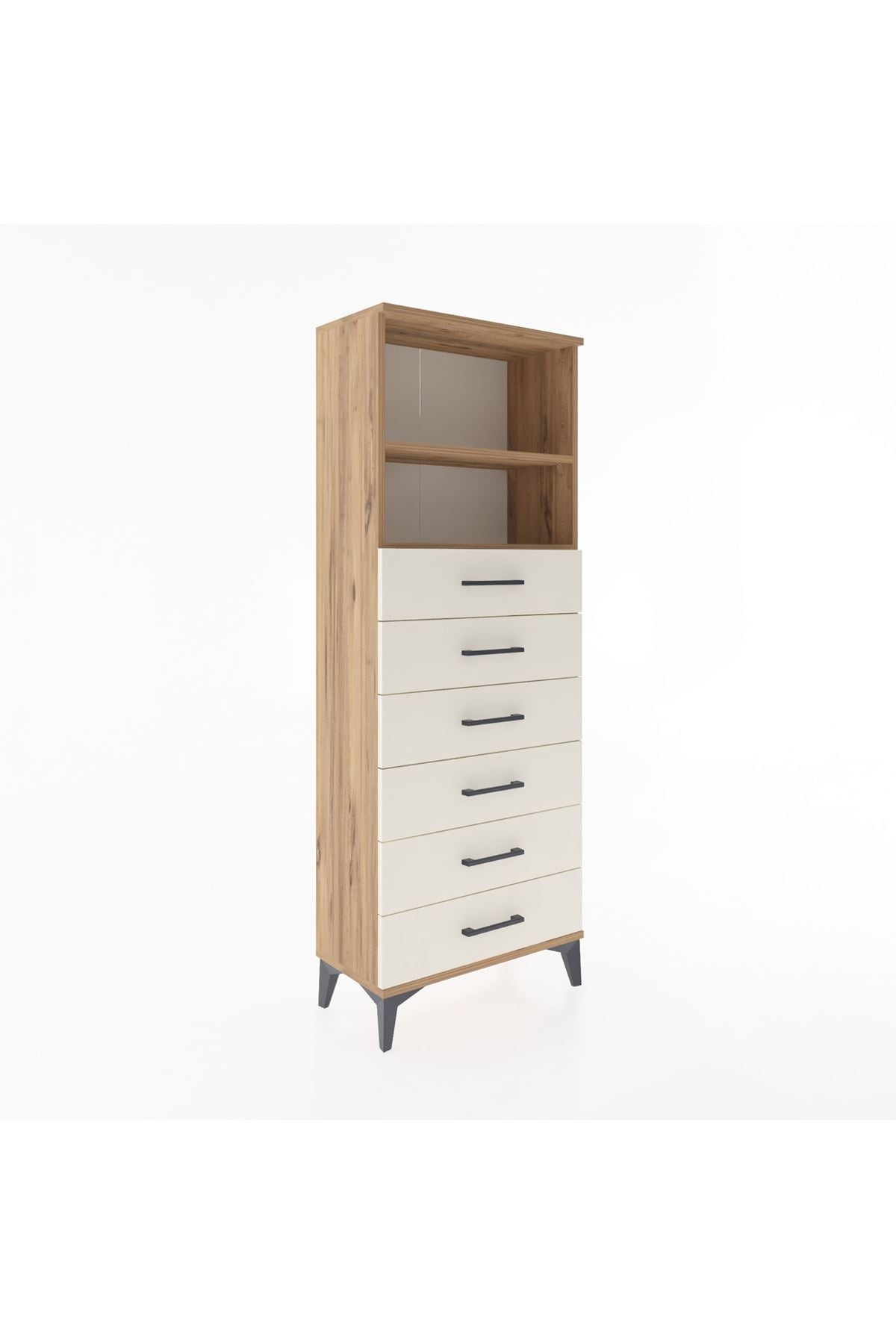 Arges Dolap 2 Raflı 6 Çekmeceli 60x30x163 Çam-Aytaşı