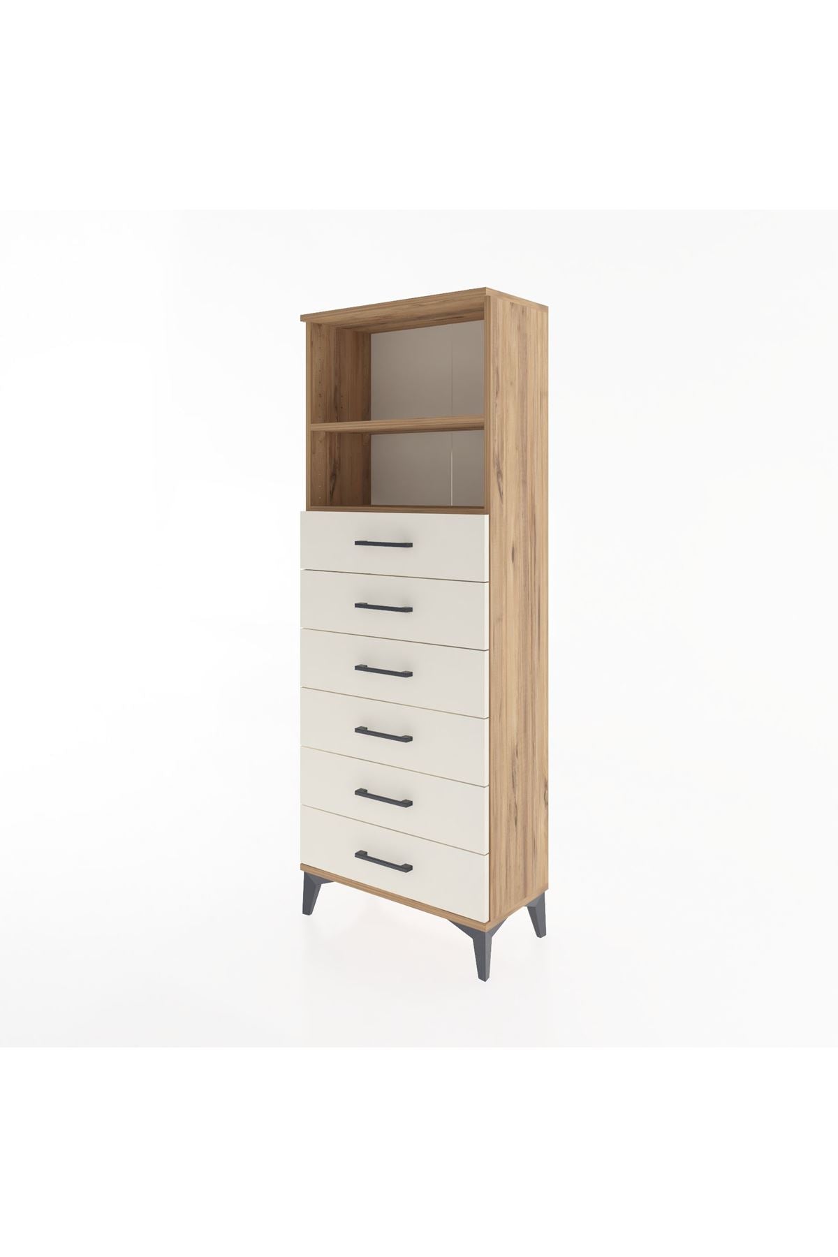 Arges Dolap 2 Raflı 6 Çekmeceli 60x30x163 Çam-Aytaşı