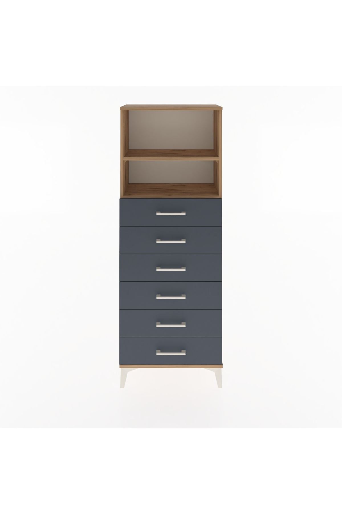 Arges Dolap 2 Raflı 6 Çekmeceli 60x30x163 Çam-Antrasit