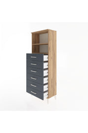 Arges Dolap 2 Raflı 6 Çekmeceli 60x30x163 Çam-Antrasit