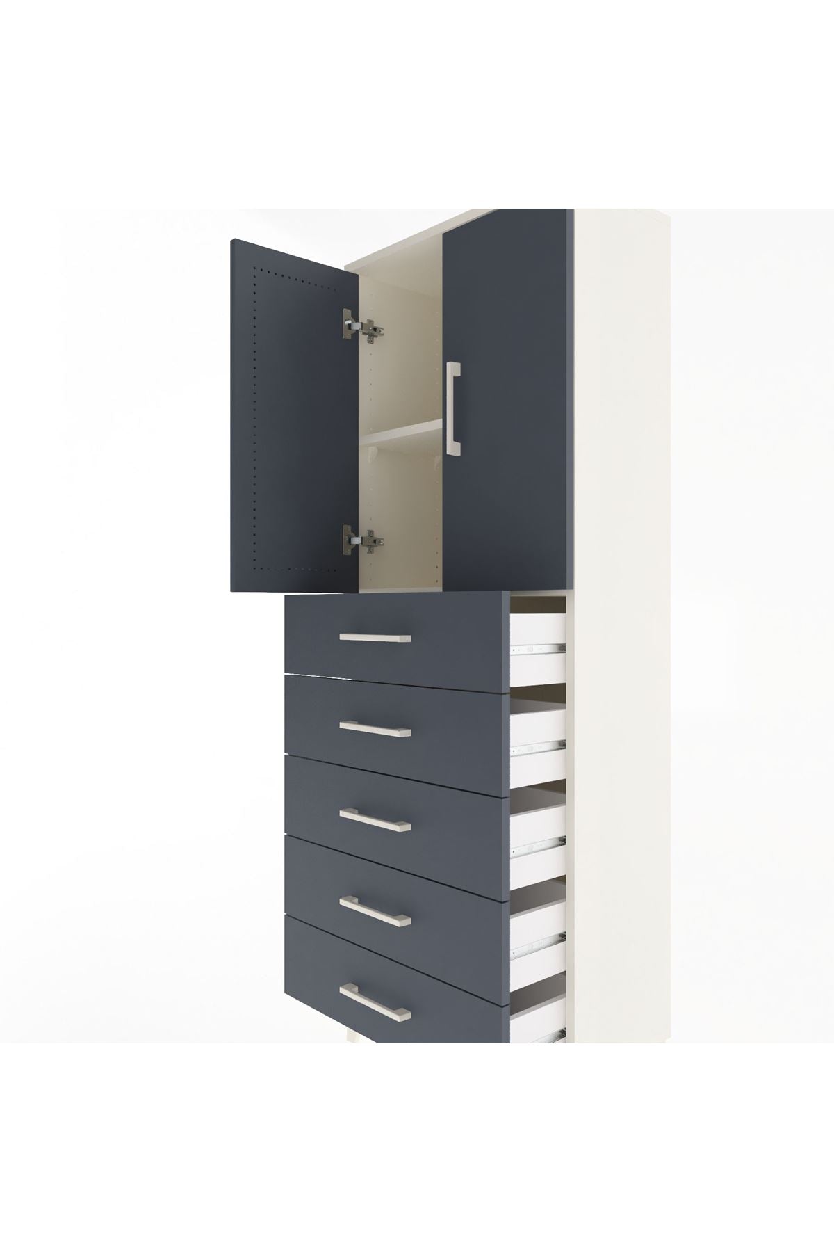 Arges Dolap 2 Raflı 5 Çekmeceli 2 Kapaklı 60x30x163 Aytaşı-Antrasit