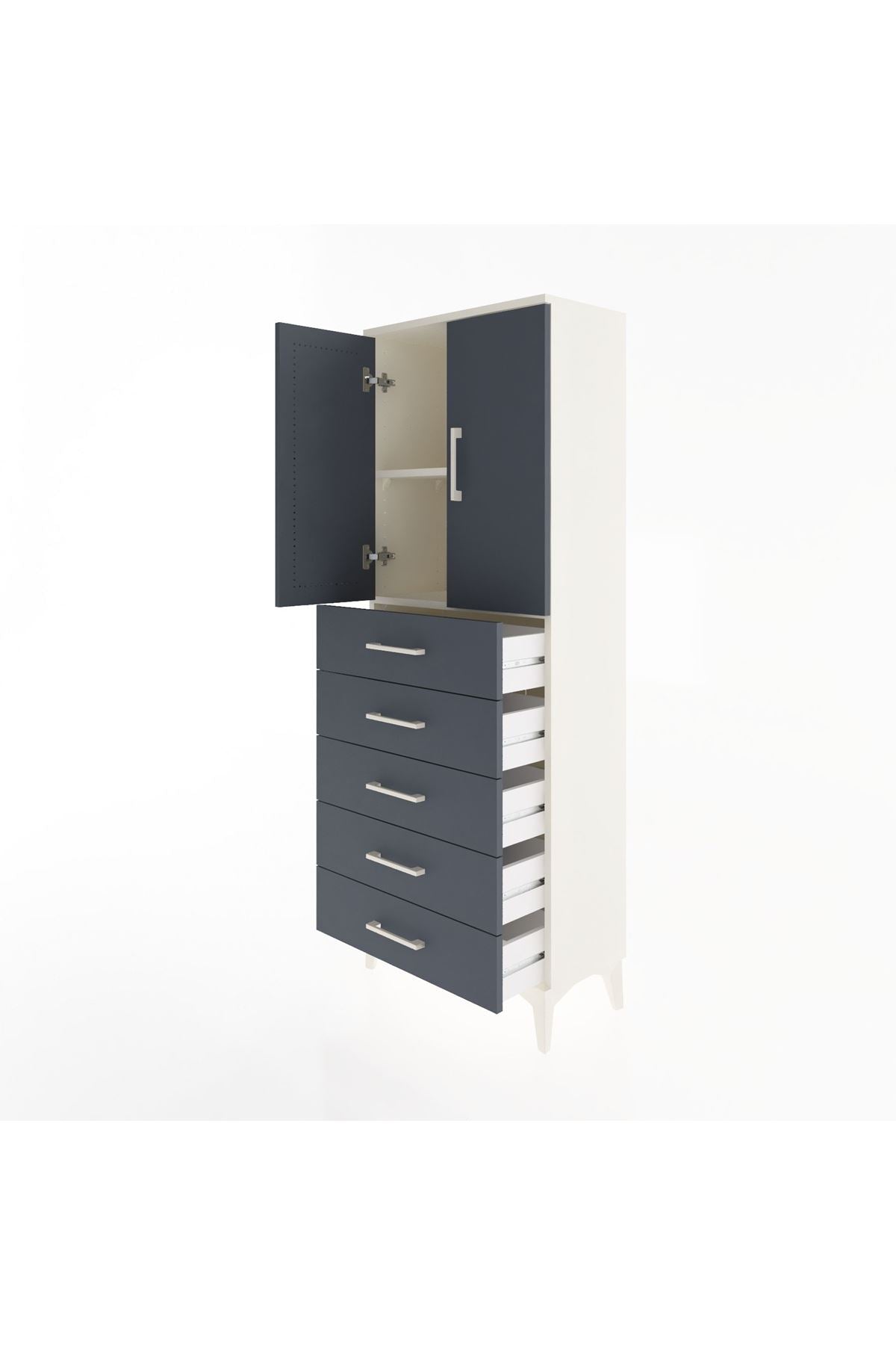 Arges Dolap 2 Raflı 5 Çekmeceli 2 Kapaklı 60x30x163 Aytaşı-Antrasit