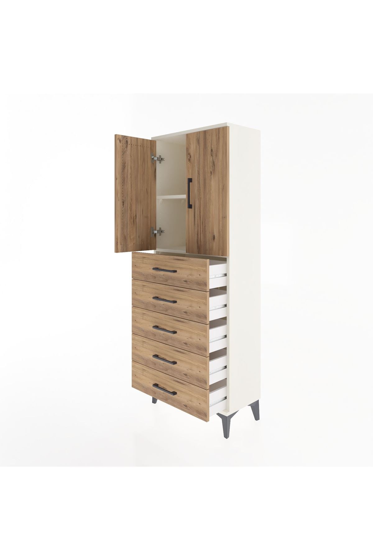 Arges Dolap 2 Raflı 5 Çekmeceli 2 Kapaklı 60x30x163 Aytaşı-Çam