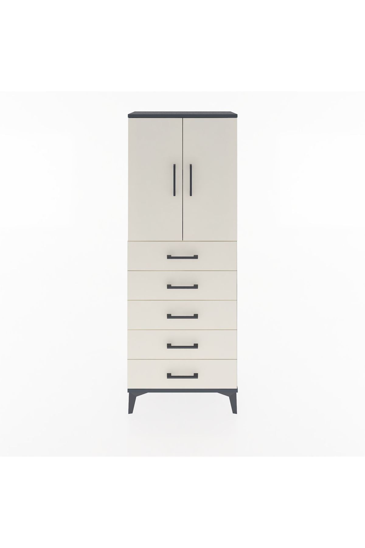 Arges Dolap 2 Raflı 5 Çekmeceli 2 Kapaklı 60x30x163 Antrasit-Aytaşı
