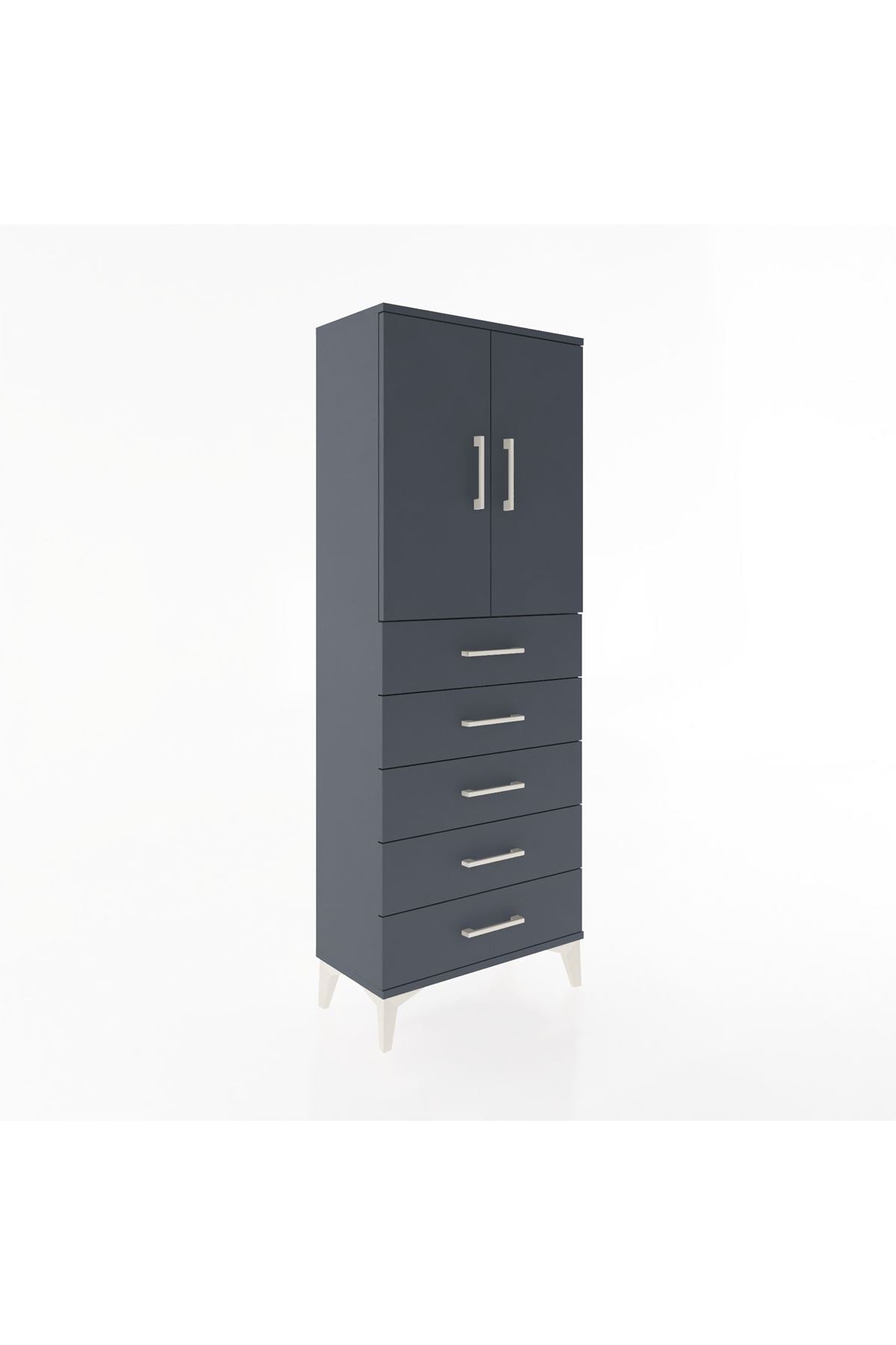 Arges Dolap 2 Raflı 5 Çekmeceli 2 Kapaklı 60x30x163 Antrasit-Antrasit