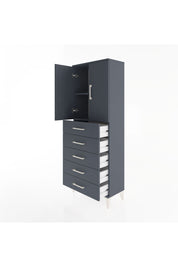 Arges Dolap 2 Raflı 5 Çekmeceli 2 Kapaklı 60x30x163 Antrasit-Antrasit