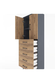 Arges Dolap 2 Raflı 5 Çekmeceli 2 Kapaklı 60x30x163 Antrasit-Çam