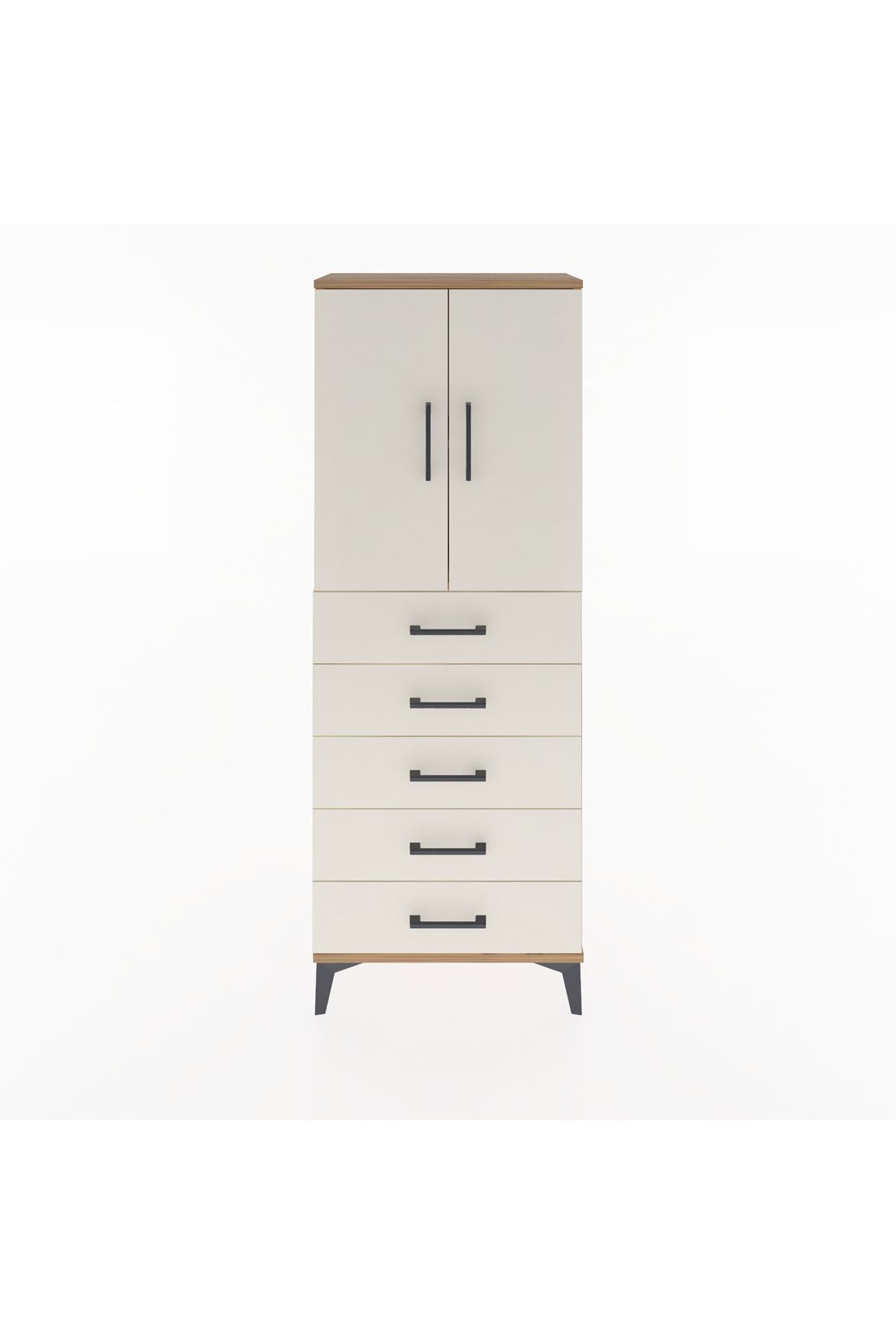 Arges Dolap 2 Raflı 5 Çekmeceli 2 Kapaklı 60x30x163 Çam-Aytaşı