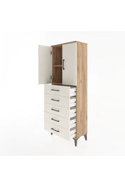 Arges Dolap 2 Raflı 5 Çekmeceli 2 Kapaklı 60x30x163 Çam-Aytaşı