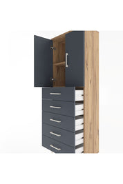 Arges Dolap 2 Raflı 5 Çekmeceli 2 Kapaklı 60x30x163 Çam-Antrasit