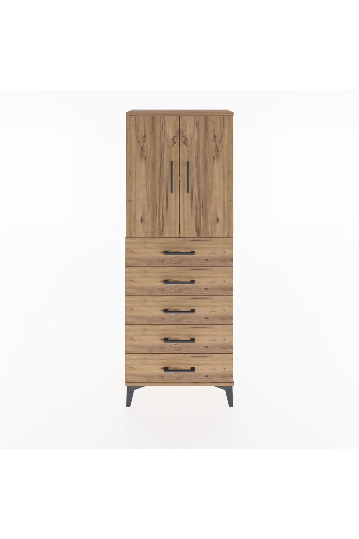 Arges Dolap 2 Raflı 5 Çekmeceli 2 Kapaklı 60x30x163 Çam-Çam