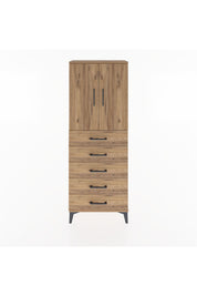 Arges Dolap 2 Raflı 5 Çekmeceli 2 Kapaklı 60x30x163 Çam-Çam