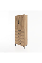 Arges Dolap 2 Raflı 5 Çekmeceli 2 Kapaklı 60x30x163 Çam-Çam