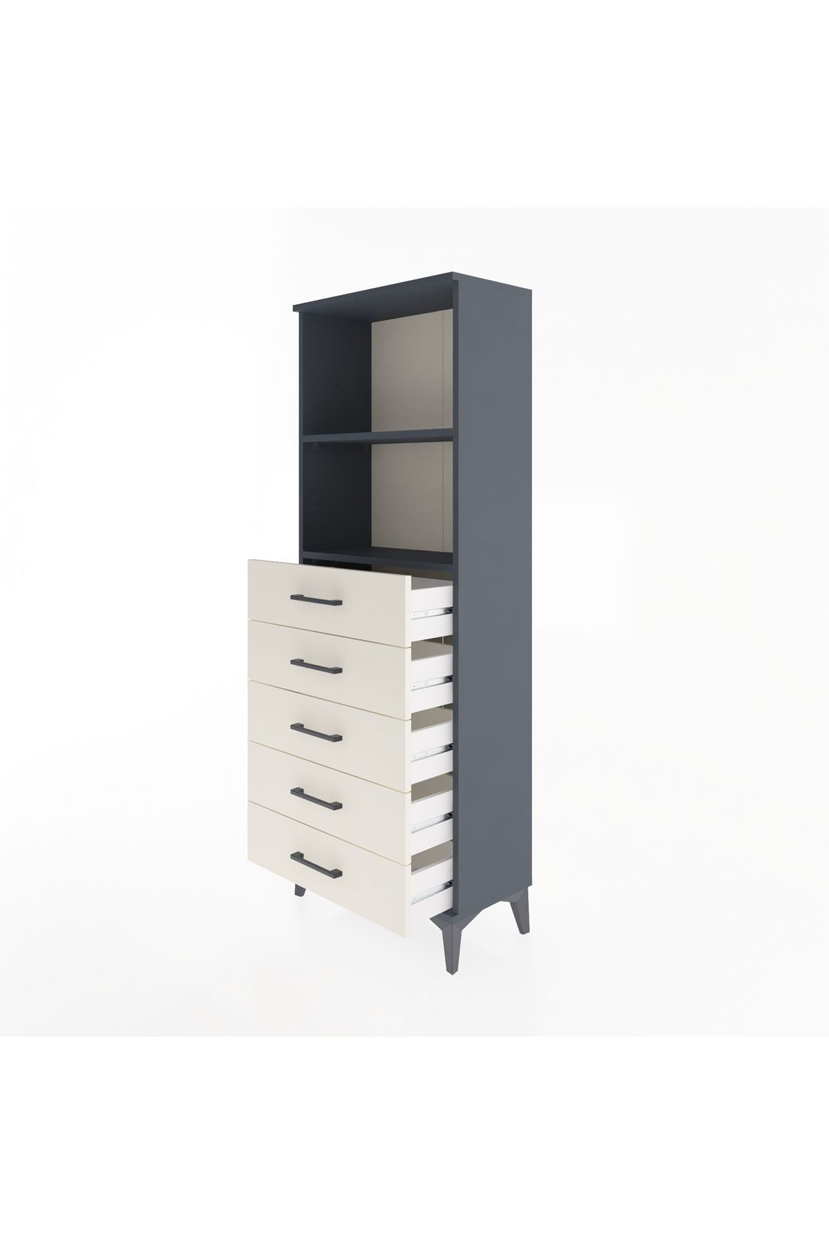 Arges Dolap 2 Raflı 5 Çekmeceli 60x30x163 Antrasit-Aytaşı