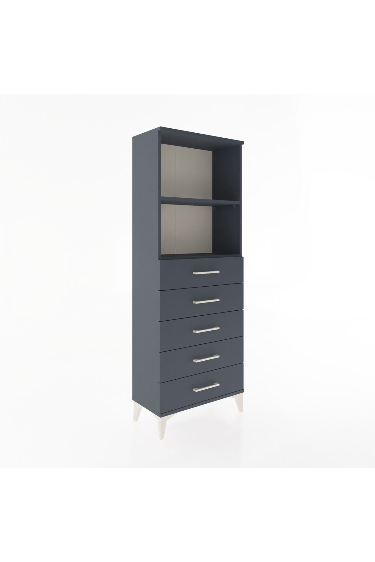 Arges Dolap 2 Raflı 5 Çekmeceli 60x30x163 Antrasit-Antrasit