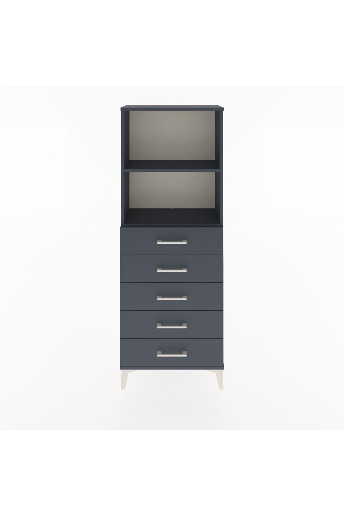 Arges Dolap 2 Raflı 5 Çekmeceli 60x30x163 Antrasit-Antrasit