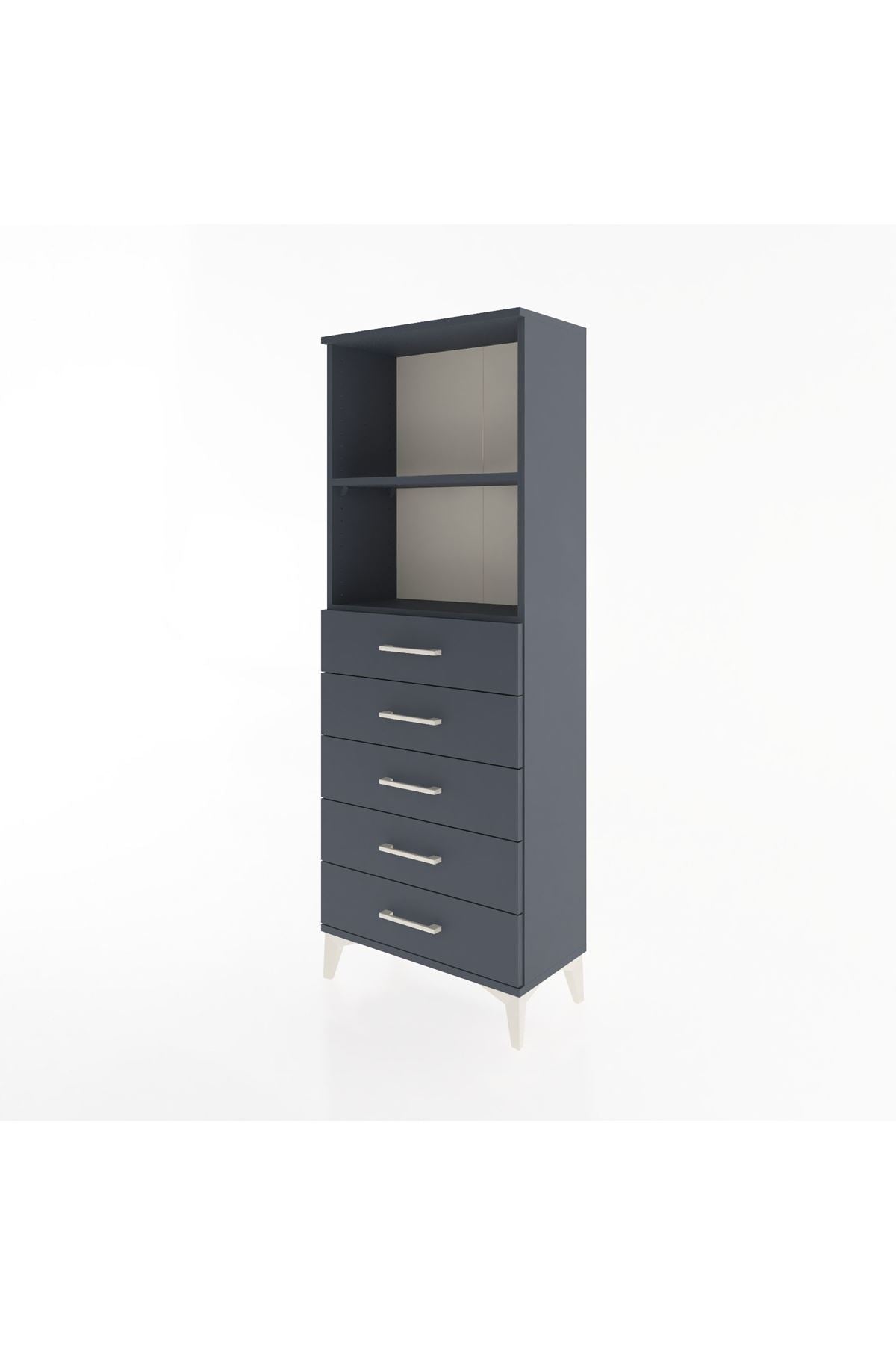 Arges Dolap 2 Raflı 5 Çekmeceli 60x30x163 Antrasit-Antrasit