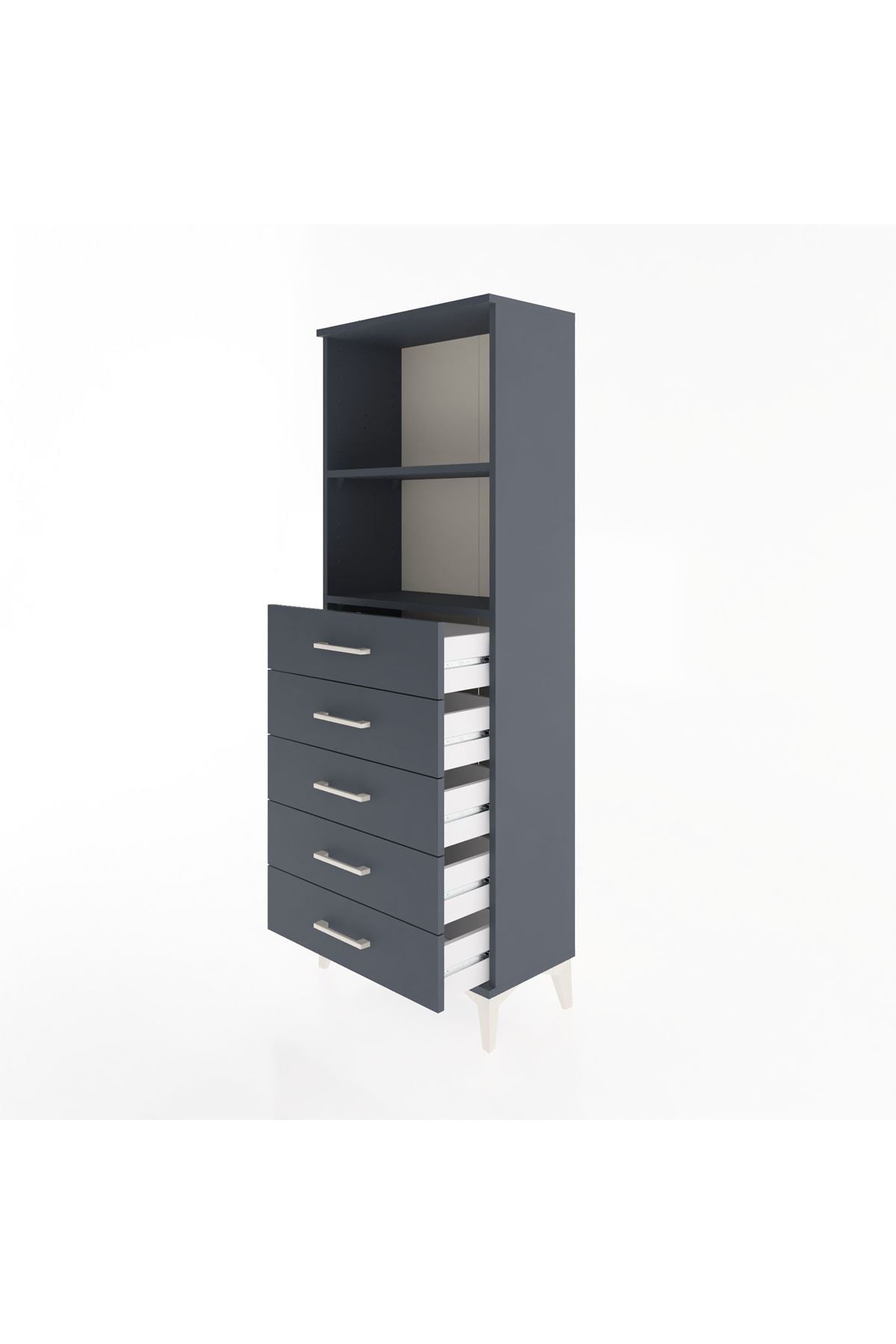 Arges Dolap 2 Raflı 5 Çekmeceli 60x30x163 Antrasit-Antrasit