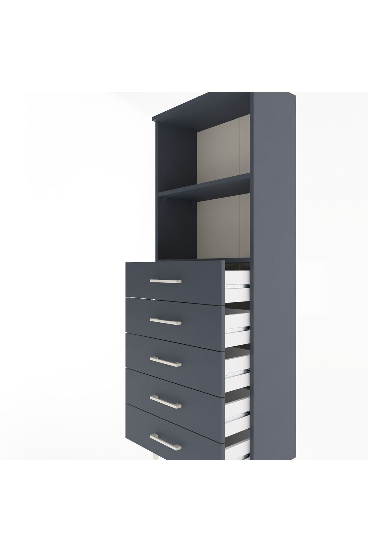 Arges Dolap 2 Raflı 5 Çekmeceli 60x30x163 Antrasit-Antrasit