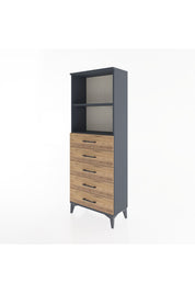 Arges Dolap 2 Raflı 5 Çekmeceli 60x30x163 Antrasit-Çam
