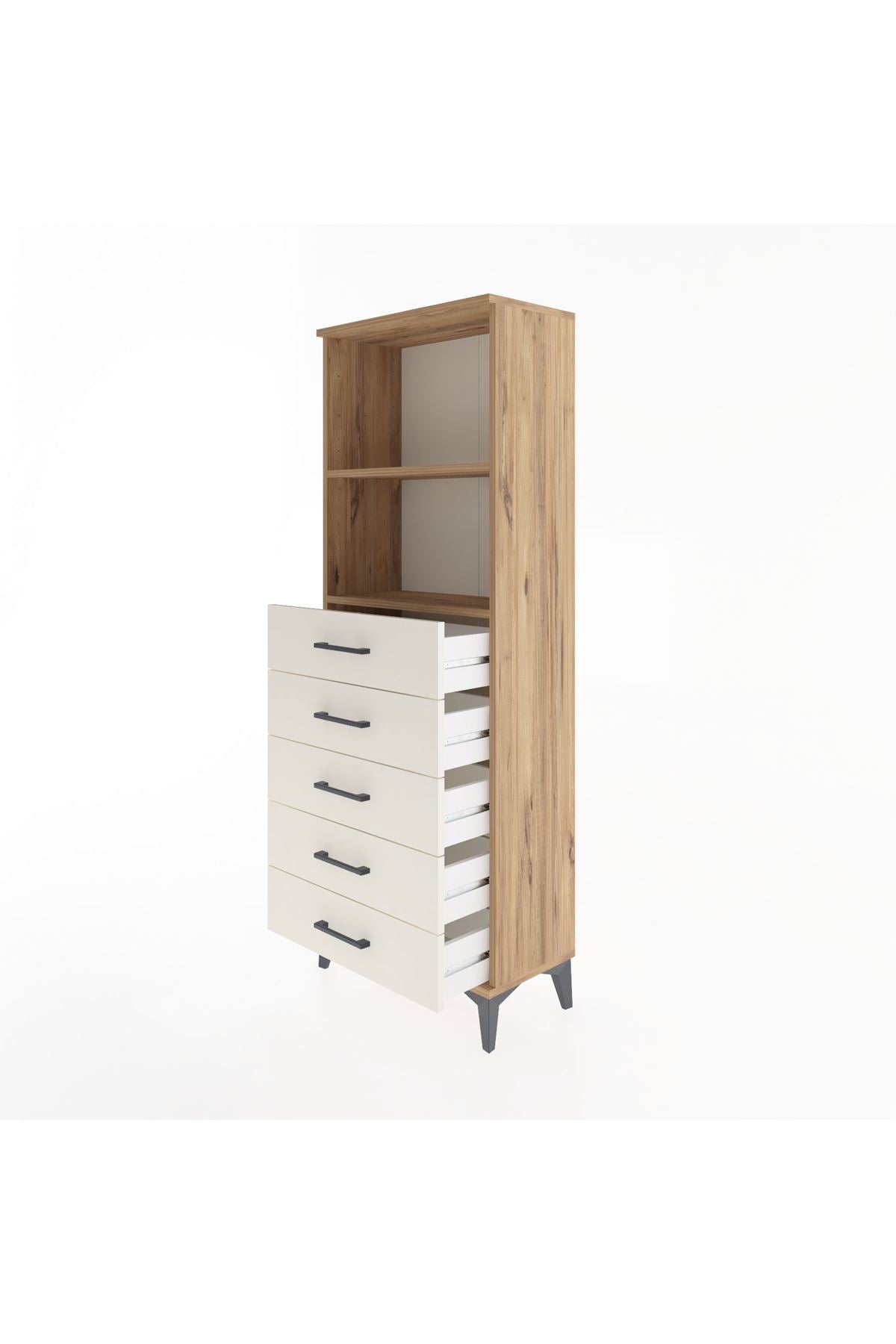 Arges Dolap 2 Raflı 5 Çekmeceli 60x30x163 Çam-Aytaşı