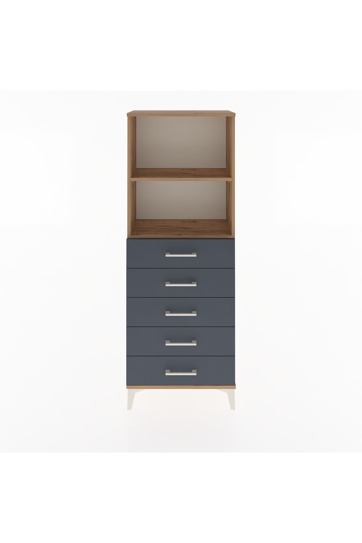 Arges Dolap 2 Raflı 5 Çekmeceli 60x30x163 Çam-Antrasit